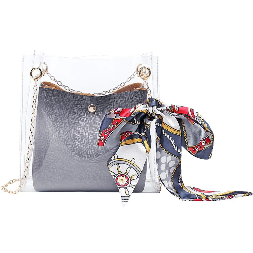 Women Bow Transparent Messenger Bag Solid Color Shoulder Bags Wild Composite Hasp Crossbody Bags Handbag Bolsos#YJ