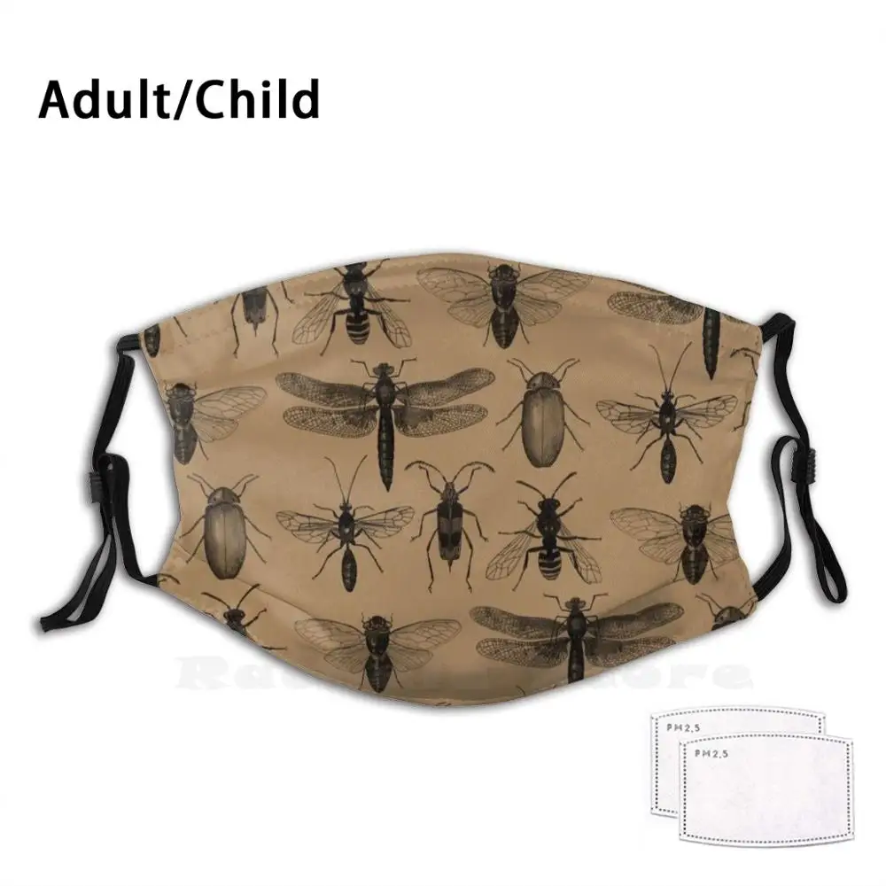 

Entomology Studies Pattern Funny Print Reusable Pm2.645 Filter Face Mask Insects Bugs Entomology Flys Beetle Fly Dragonfly