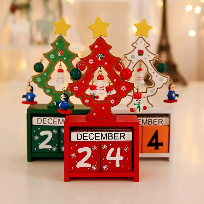 

2019 Christmas Ornaments Desktop Wooden Calendar Decoration Christmas Countdown Calendar desktop decor