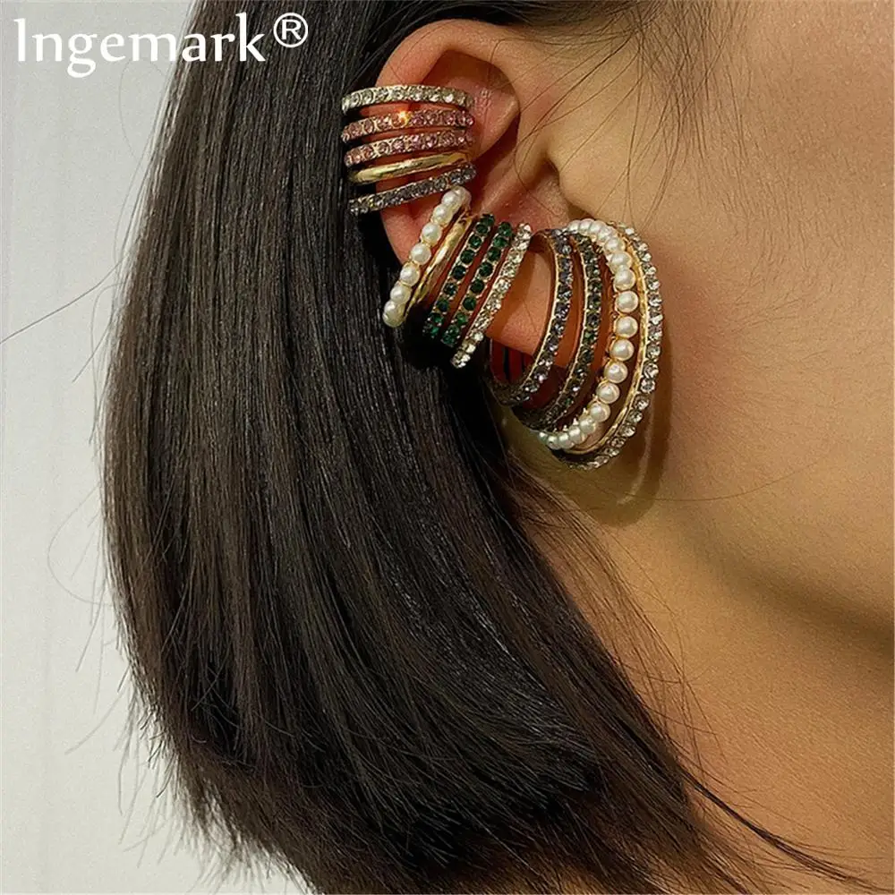 Богемные хрустальные серьги каффы Ingemark Женские Ювелирные изделия корейские в