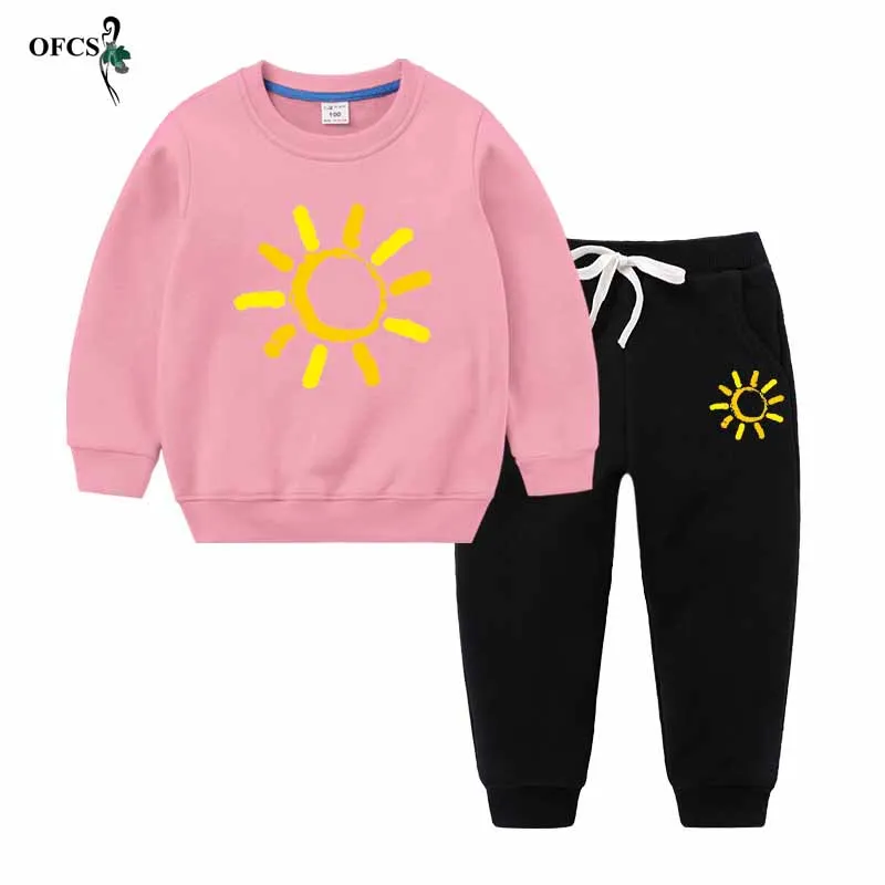 Pink add Black Детские зимние топы; костюм для малышей; Одежда для мальчиков; детский спортивный костюм; утепленная одежда; толстовка+ брюки; комплект из 2 предметов - Цвет: Pink add Black