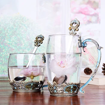 

Enamel glass coffee mugs tea cups and mugs with spoon flower cup heat resistant drinkware