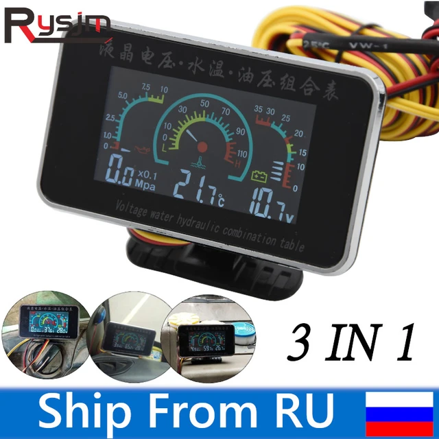 3 In 1 LCD Auto Digital Manometer Öl Druck Voltmeter Volt Wasser Temperatur  Öl Druck Tankanzeige Temperatur Sensor 12V/24V - AliExpress