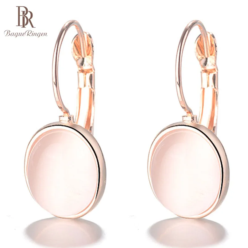 Bague Ringen Temperament Gemstone Earrings for Women Elliptical Cat’s Eye Stone Rose Gold Color Silver 925 Jewelry Dating gift