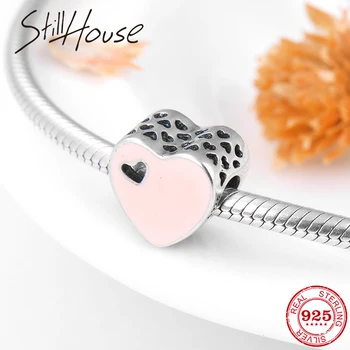 

925 Sterling Silver Pink Enamel Openwork Hearts Metal Beads Accessories Jewelry Fit Original European Charm Diy Bracelets Making