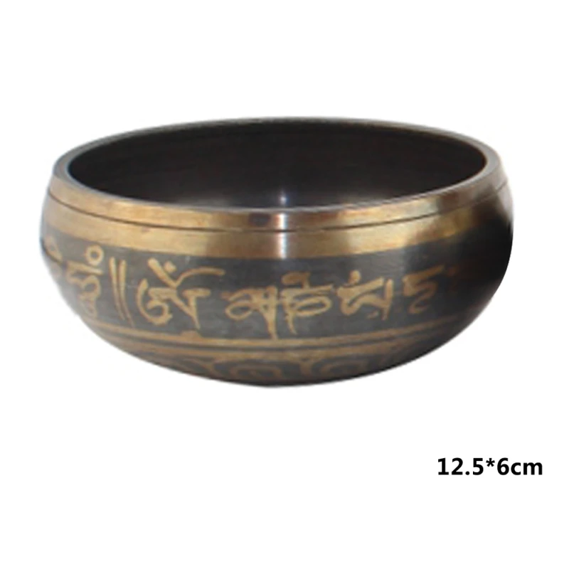 12.5cm Tibetan Singing Bowl Buddhism Meditation Bell Hand Hammered Buddhist Brass Bowl Yoga Copper Chakra Healing Spiritual Gift Decor - Цвет: 12.5cm