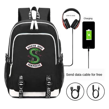 

Riverdale Cosplay Prop Serpent Backpack WIth USB charging Teen School Bag Shoulder Bags Large Capacity Rucksack Travel Knapsack