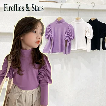 

Spring Autumn Girls T Shirt Baby Tee Kids Tops Children Fashion Clothes Pullover Half Puff Sleeve Skinny Nurtleneck 2 To 9 Yrs