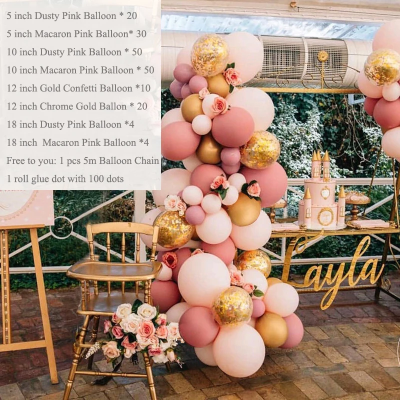 188 шт DIY пыльный розовый шар комплект гирлянды хром золото конфетти воздушные шары для девичника для свадебной вечеринки день рождения декоры - Цвет: Set 1