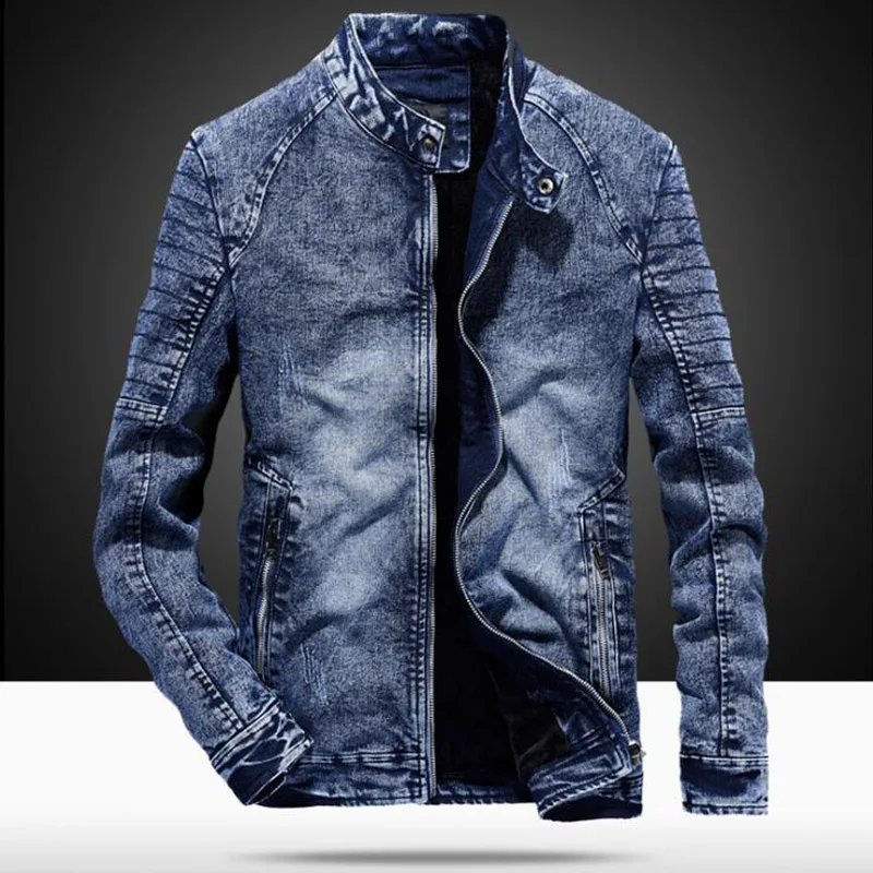 Джинсовая куртка для мужчин VogueTrendy Slim Fit винтажные джинсовые пальто мужские Ретро ковбойские модные джинсовые куртки поп весна осень теплое пальто - Цвет: 1827 blue