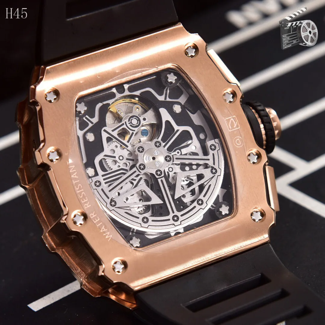 Luxury Brand Watch New Tonneau Automatic Mechanical Watch Men Rubber Strap Men Clock Male Men Wristwatches Male Watches Clock