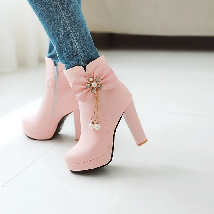 2019 New Winter Korean Female Shoes Martin Thick High Heel Ankle Boots White Womens Booties Black Pink 7cm 10cm 2