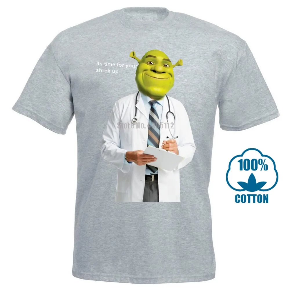 Модная крутая Мужская футболка женская забавная футболка Shrek Check Up Meme с индивидуальным принтом 013073 - Цвет: Серый