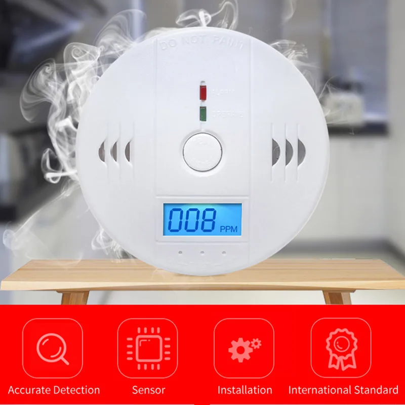 Carbon Monoxide Detector LCD Display Independent CO Gas Sensor 85dB Warning-up High Sensitive Poisoning Alarm For House | Безопасность и