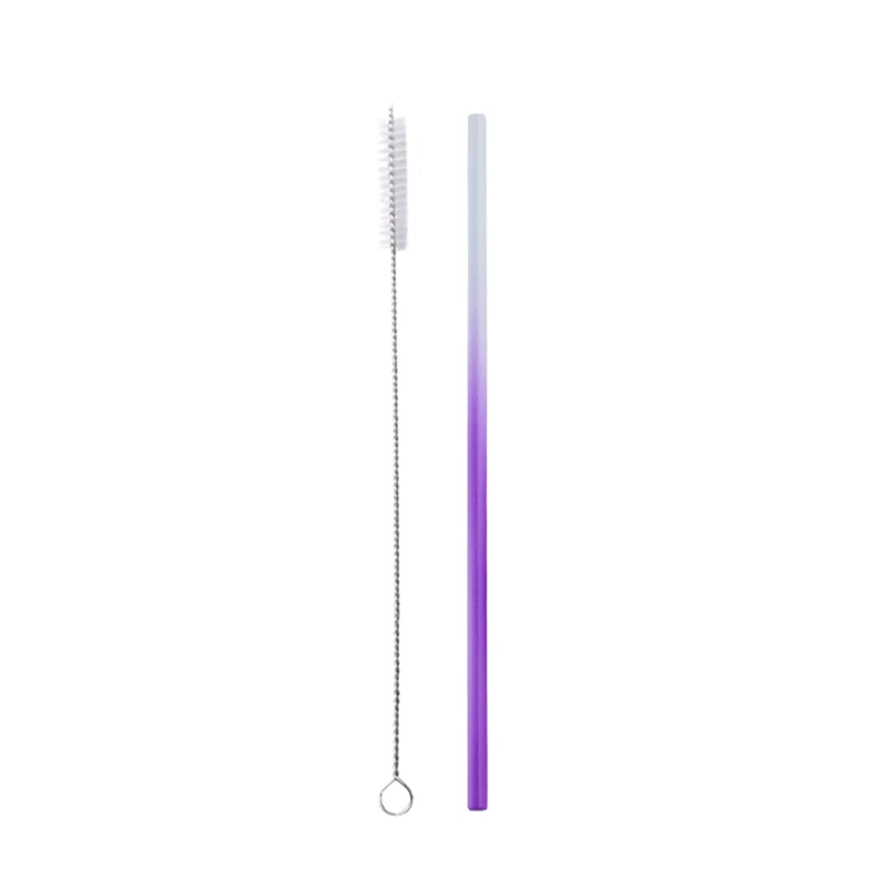 Purple A 304 нержавеющая сталь питьевой соломинки многократного использования фрукты соломинки для сока с кисточкой Красочные Кухня Бар аксессуар посуда для напитков - Цвет: Purple A
