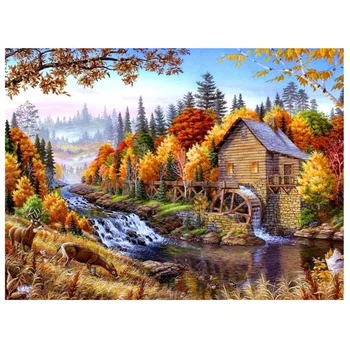 

Full Drilling Diamond Painting, Crystals Painting Decor Wall Sticker - Countryside Landscape