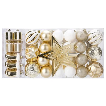 

88 Piece Assorted Christmas Tree Ornaments Set, Shatterproof Balls Xmas Seasonal Decorative Hanging Baubles Set with Reusable Ha