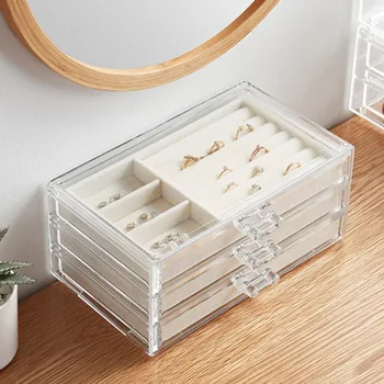 

Jewelry Storage Case 3 Drawers Transparent Organizer Earring Rings Necklaces Bracelets Display Case 2019ing