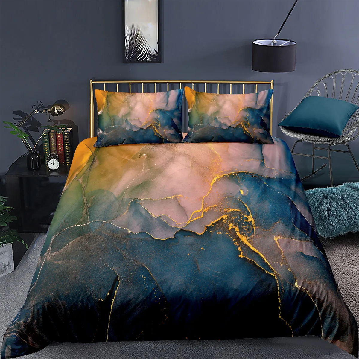 

Schwarz Marmor Gedruckt Bettwäsche Set 3D Bettbezug Erwachsene Kind Schlafzimmer Quilt Abdeckung Einzigen Twin Königin Doppel Kü
