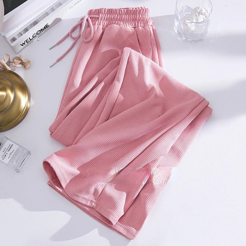 2021 Spring Autumn Women New Elegant Pants Female Lace Up High Waisted Wide Leg Sweatpants Lady Casual Solid Cotton Trouser T268 | Женская
