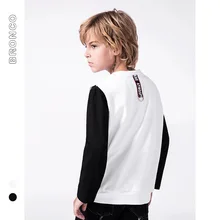 BC детская одежда; свитер с круглым вырезом; контрастный цвет; стиль; Детская осенняя толстовка с капюшоном; чистый хлопок; принт с буквами; INS; для подростков