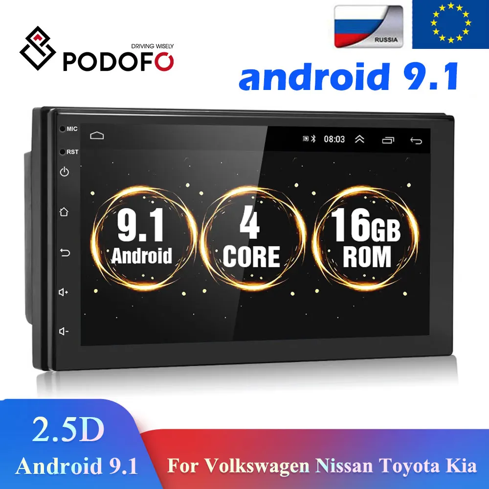 Podofo Android 9,1 2 Din Автомобильный Радио Мультимедиа GPS плеер 2DIN 2.5D универсальный для Volkswagen Nissan Hyundai Kia toyota LADA Ford|Мультимедиаплеер для авто| | АлиЭкспресс