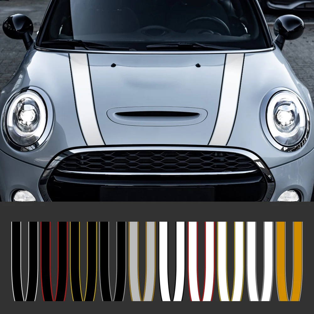 

Decor for Mini Cooper S JCW R55 R56 R60 R61 F54 F55 F56 F60 Car Sticker Engine Hood Bonnet Stripes Decals Countryman Accessories