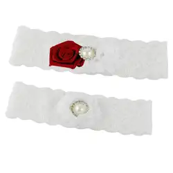 2 шт./компл. элегантный со стразами и жемчугом бисером растянуть белые кружевные женские свадебные набор подвязок с красная роза цветок