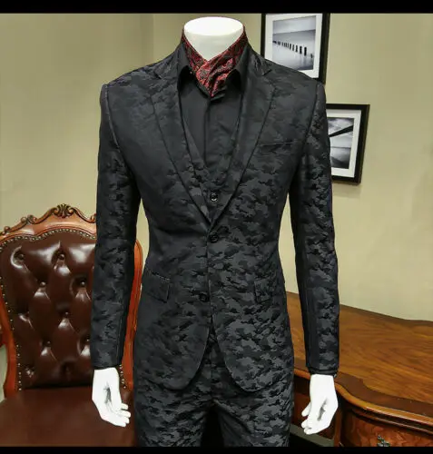 Черный камуфляж мужские свадебные костюмы куртка жилет брюки остроконечные лацканы Свадебные смокинги для жениха Slim Fit индивидуальный заказ