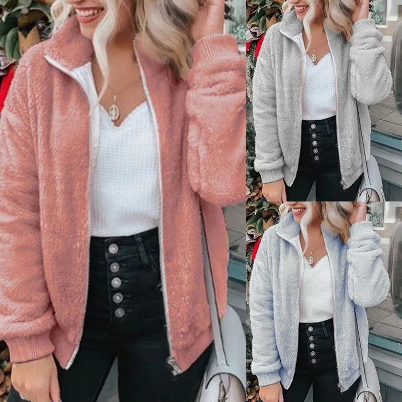 Elegant Faux Fur Coat Women Autumn Winter Warm Soft Zipper Fur Jacket Female Plush Overcoat Casual Teddy Outwear