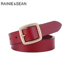 

RAINIE SEAN Red Women Belt Genuine Leather White Waist Belt Pin Buckle Cowskin Women Leather Belt for Trousers Accessories 110cm