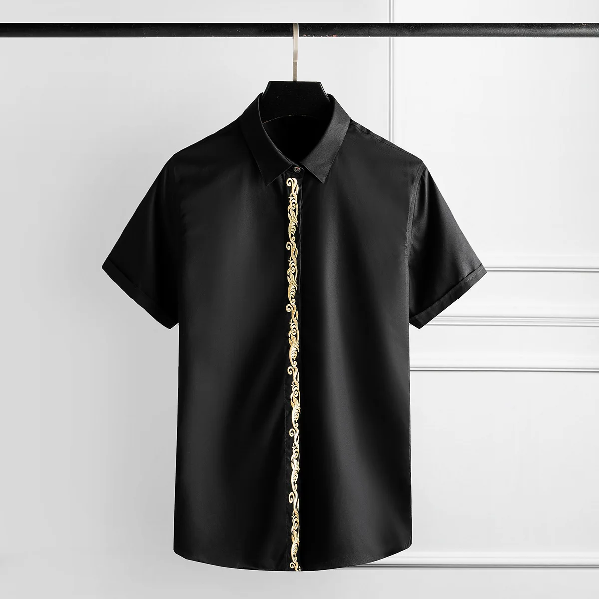 

Minlgu Cotton Men Fashion Placket Embroidered With Royal Pattern Mens Dress Short Sleeve Slim Fit Man Shirt M-4xl