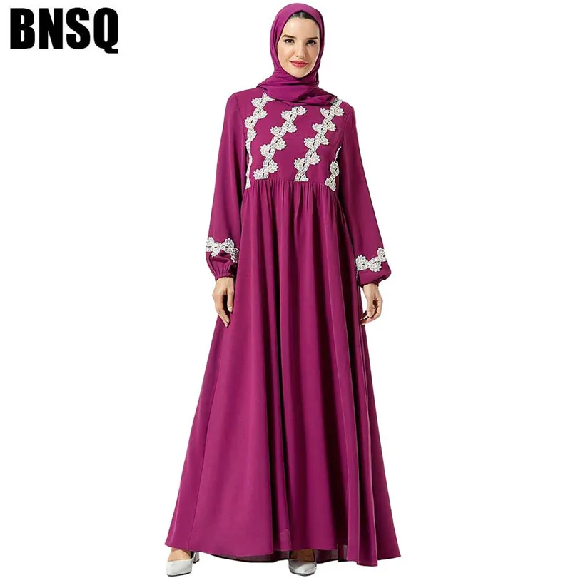 Фиолетовый мягкий хлопковый кафтан Abaya Дубай вышивка с длинным рукавом арабский