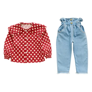 

Baby Girls Clothes New Autumn Polk Dot 2pcs Children's Shirts Leisure Jeans Suit Toddler Girl Tide Red 0-3Y Newborn Baby Clothes