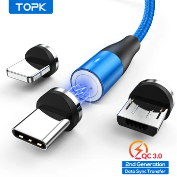 

TOPK AM60 3A Fast Charging LED Magnetic Micro USB Type C Cable for iPhone Xs Max 8 7 6 Phone Cables