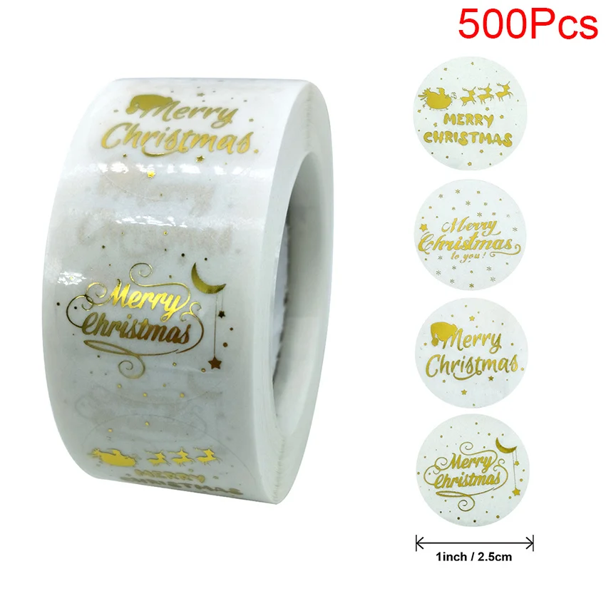 Round Clear Merry Christmas Stickers 100-500pcs Sealing Label Stickers for XMAS Cards Box Package Wedding Party Christmas Gifts christmas tree clear stamps Scrapbooking & Stamps