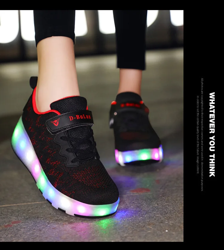 Size 28-40 LED Glowing Roller Skate Shoes with Lights for Children Boys USB Charged Luminous Sneakers on Double Wheels Kid Girls