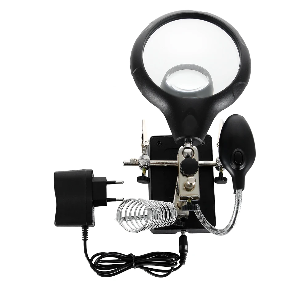 Soldering helping hands ESPLB third hand soldering iron stand with 5 LED clip welding magnifier
