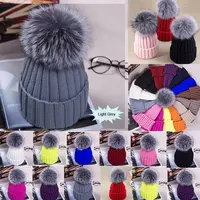 WZCX Thicken Stripe Girl Pompom Hat Keep Warm Fashion New Outdoor Solid Color Fake Fur Casual Women Beanie Winter Hat 1