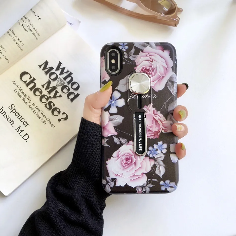 C2 Роскошный чехол-подставка с цветами для iPhone 11 Pro X XR XS Max, силиконовый чехол-держатель для iPhone 6, 6s, 7, 8 Plus, задняя крышка, чехол - Цвет: C2