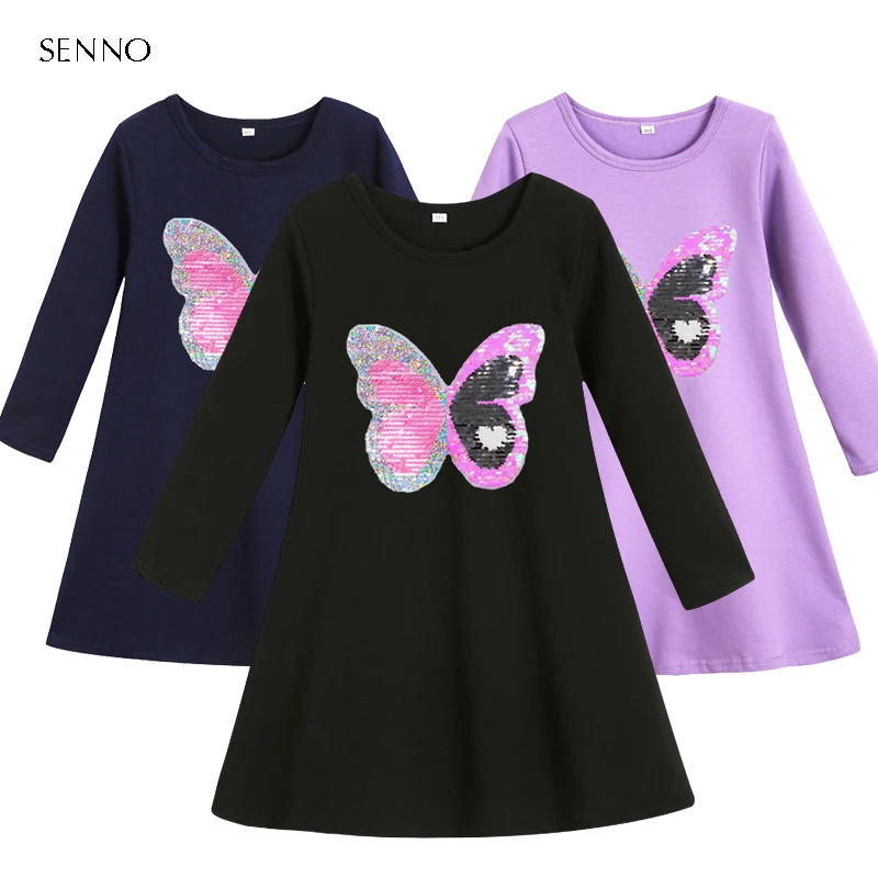 Girls Cotton Dress Short /& Long Sleeves Casual Summer Flip Sequin Unicorn T-Shirt Dresses