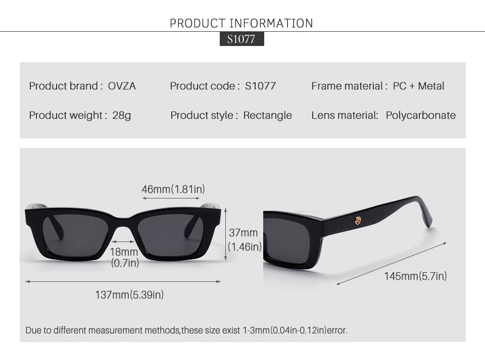 OVZA Rectangle Narrow Frame Mens Sunglasses Brand Designer Fashion Black Sun glasses for Women Anti-UV S1077 rose gold sunglasses