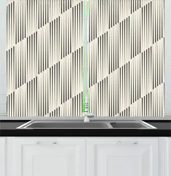 

Dark Grey Eggshell Modern Kitchen Curtains Contemporary Design Straight Lines Stripes Strokes Hand Drawn Inspired Window Drapes