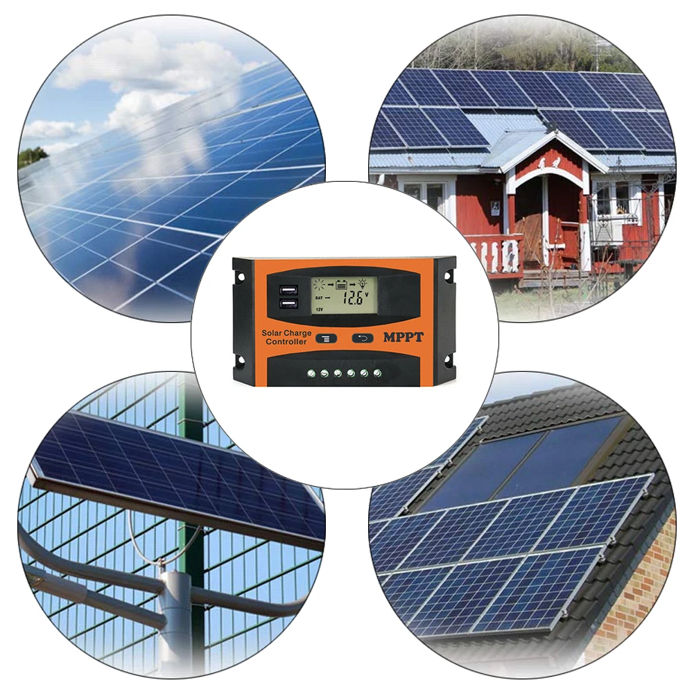 

12V 24V 30A/40A/50A/60A Auto Solar Charge Discharge Controller LCD Dual USB Solar Panel Controllers Regulator Voltage Charger