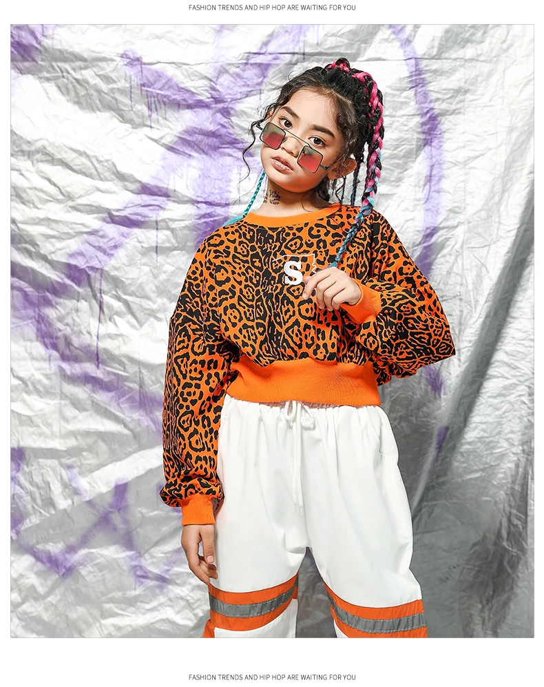 Hip Hop Costume Girls Leopard Crop Top Hooded Jogger Trousers Kids Dance Costumes For Jazz Street Performance Set 110-180cm (11)