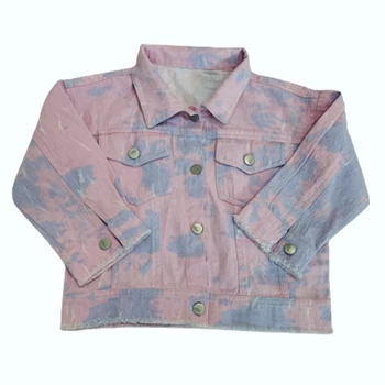 

Autumn and winter hot new boys and Girls Fashion Pink + blue tie dye denim jacket Unisex children's top