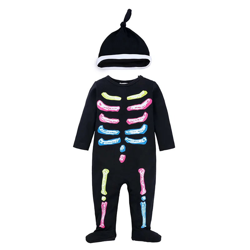 

0-24M Christmas Kids Romper Baby Halloween Boy Girls Warm Infant Cool Skeleton Long Sleeve Jumpsuit Cotton Festival Costume