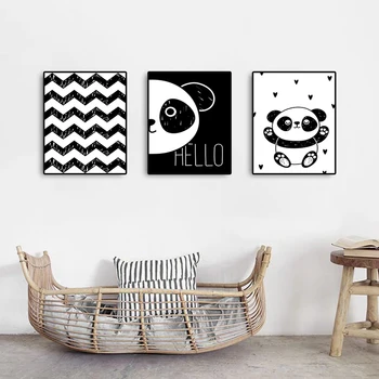 

Cute Cartoon Panda Wall Poster Art Black And White Wavy Line Print Canvas Painting Picture For Baby Children Bedroom Home Decor