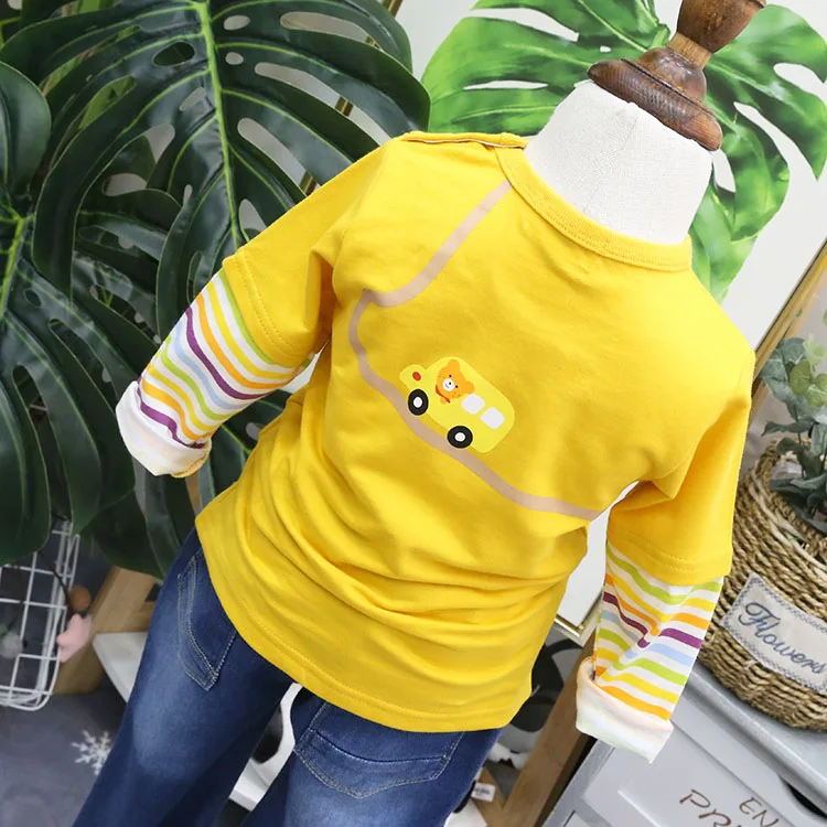 Childrenswear Spring New Style Cartoon Printed Mock Two-Piece Child Long-sleeved T-shirt Children Long Sleeve 18092
