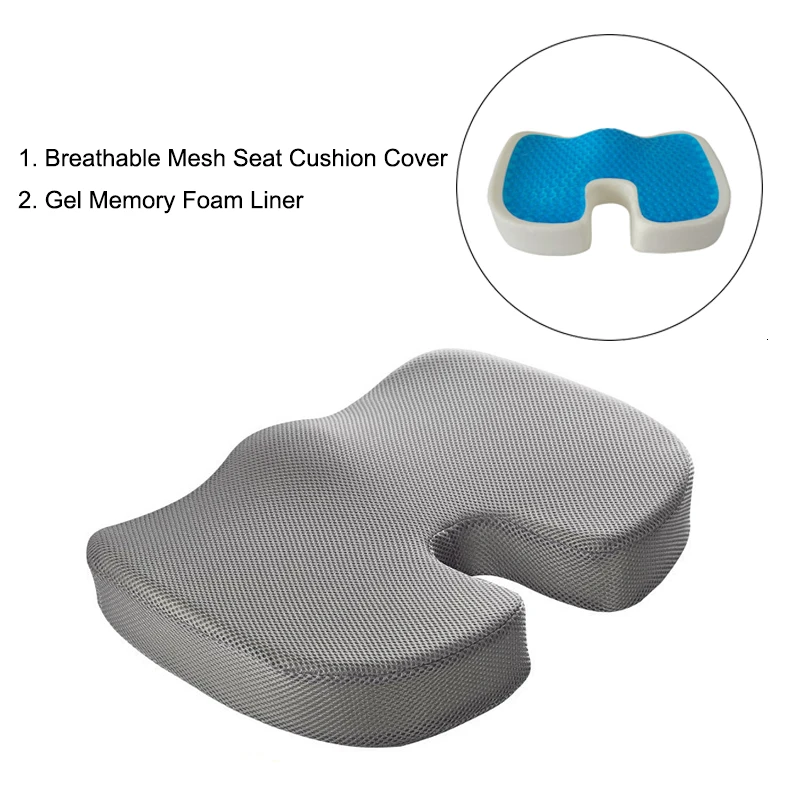 Mesh Cloth Grey Супер крутая силиконовая гелевая Подушка для сиденья автомобиля u-образный медленный отскок пены памяти подушка для мужчин и женщин защита бедер сообщение Подушка для стула - Цвет: Mesh Cloth Grey